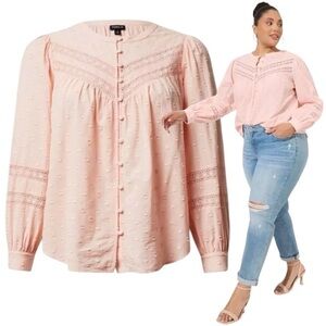 TORRID NWOT Clip Floral Lace Trim‎ Semi-Sheer Blouse